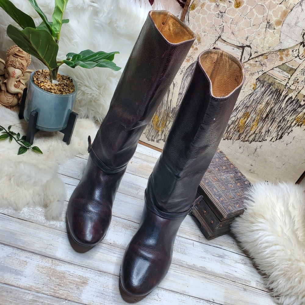 Frye leather women's riding boots aged ruby
